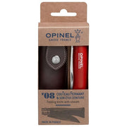 Opinel Coltellino No. 08 con Custodia in Pelle Sintetica Rosso
