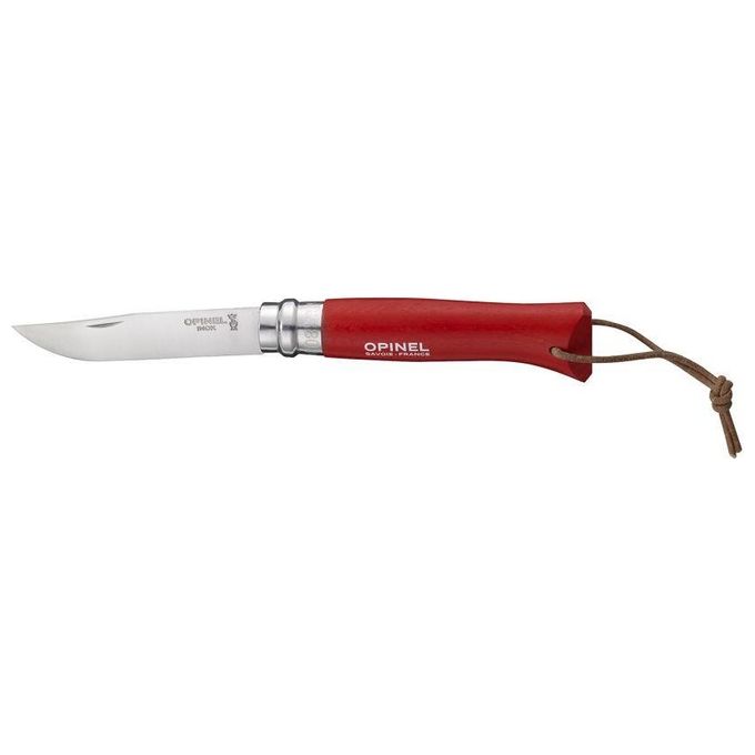 Opinel Coltellino No. 08 con Custodia in Pelle Sintetica Rosso