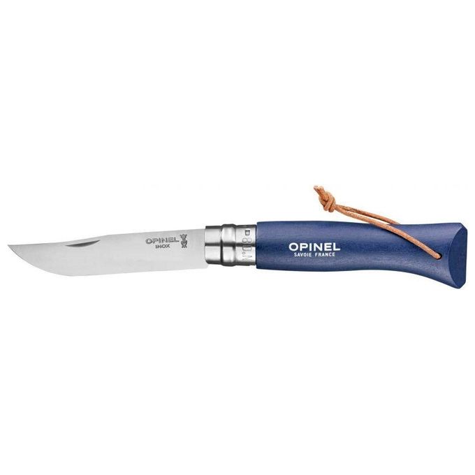 Opinel Coltellino No. 08 con Custodia in Pelle Sintetica Blu
