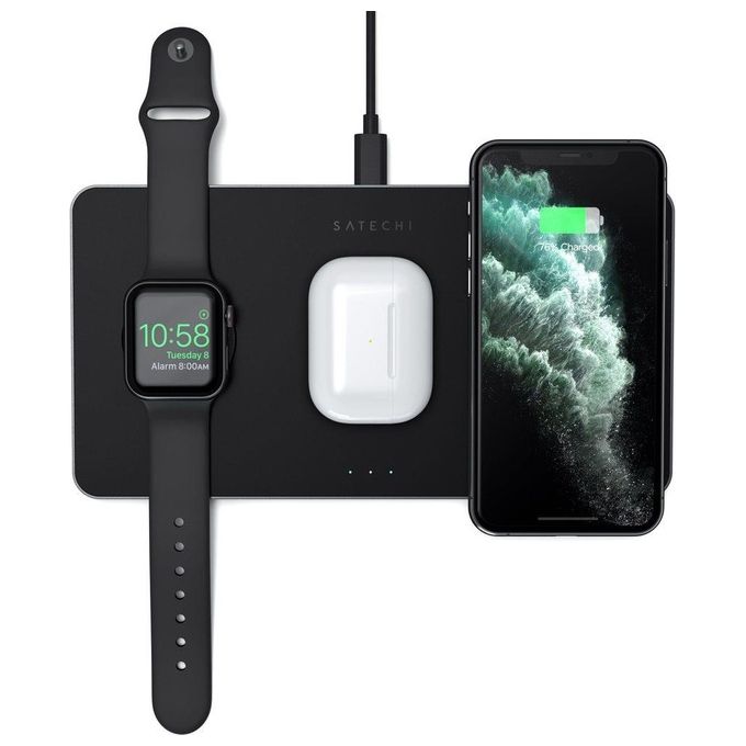 Satechi ST-X3TWCPM Statione di Ricarica Wireless per iPhone AirPods Apple Watch 15 W con Porta USB-C 24 W colore Nero