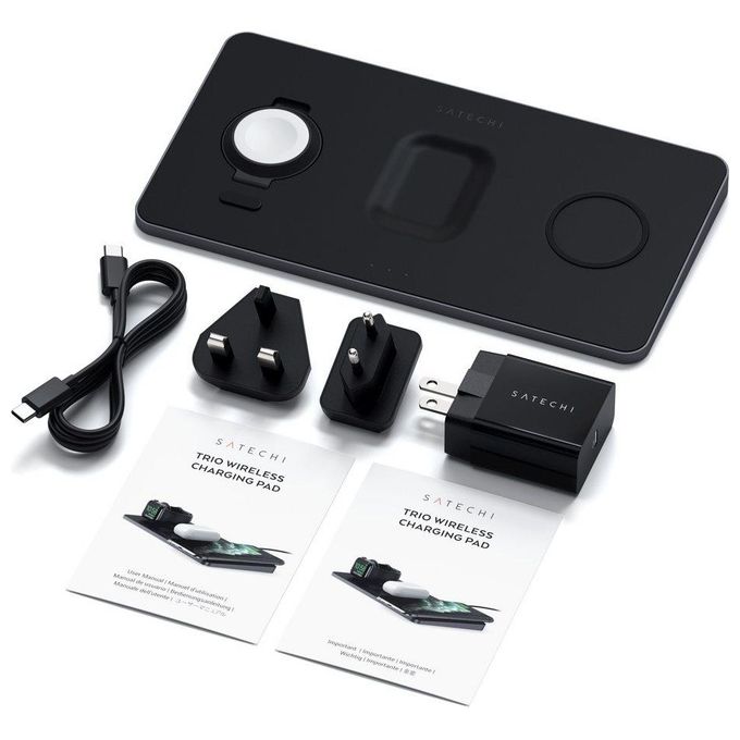Satechi ST-X3TWCPM Statione di Ricarica Wireless per iPhone AirPods Apple Watch 15 W con Porta USB-C 24 W colore Nero