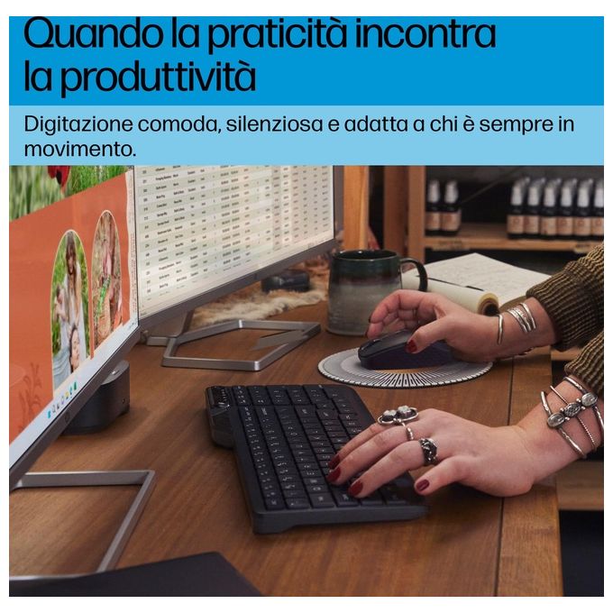 HP 7N7B9AA Tastiera Wireless Dual-Mode Full-size Bluetooth 5.3 Multi-dispositivo Layout 100% colore Nero