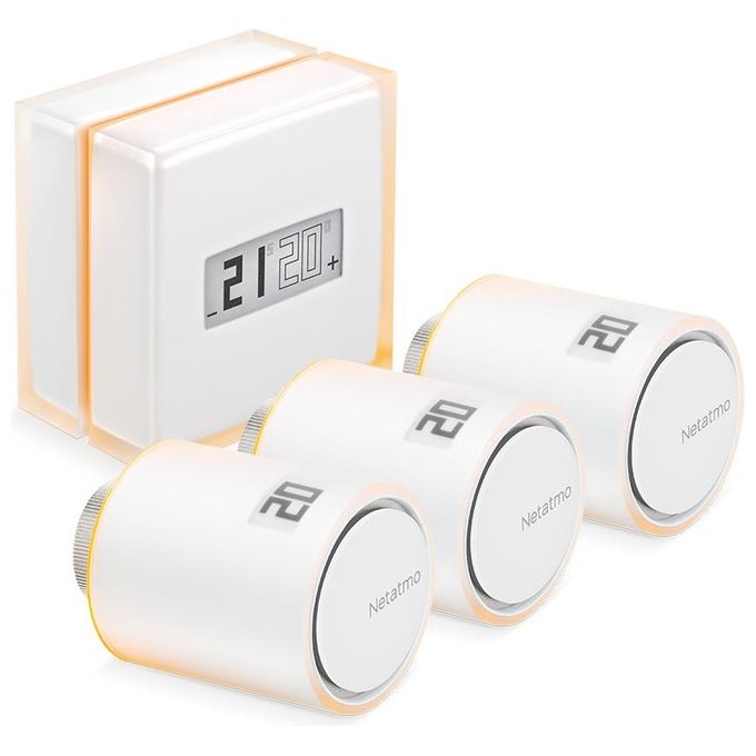 Netatmo NBU-NTH-NAV Kit Termostato Intelligente 3 Valvole Termostatiche Wi-Fi RF Alexa Google HomeKit colore Bianco