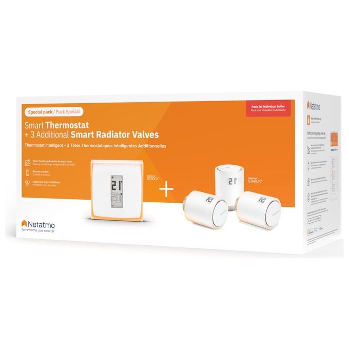Netatmo NBU-NTH-NAV Kit Termostato Intelligente 3 Valvole Termostatiche Wi-Fi RF Alexa Google HomeKit colore Bianco