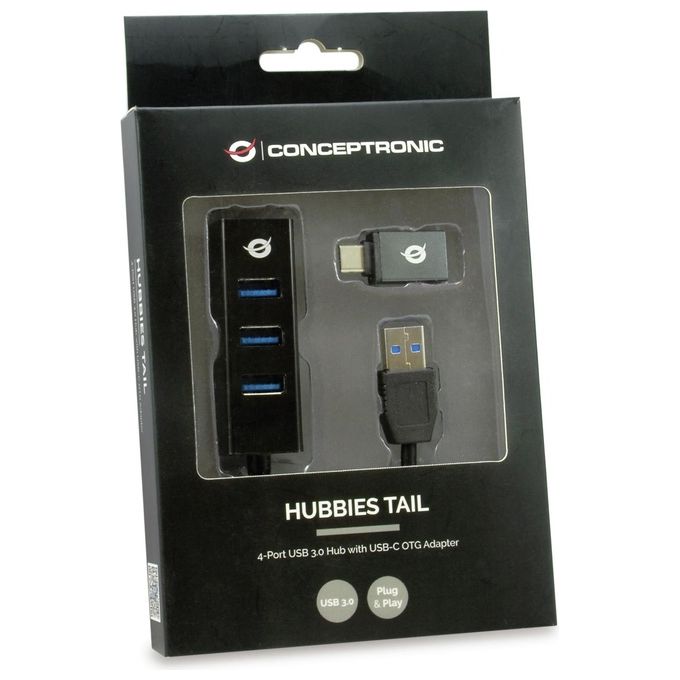 Conceptronic HUBBIES04B Hub di Interfaccia Usb 3.2 Gen 1 Type-A 5000Mbit-s Nero