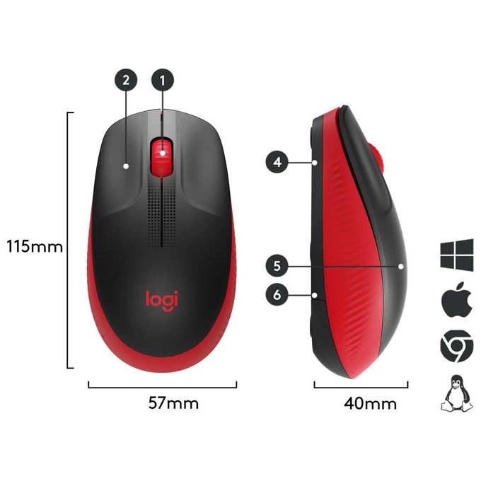 Logitech M190 Mouse Rf Wireless Ottico 1000 Dpi Ambidestro Rosso