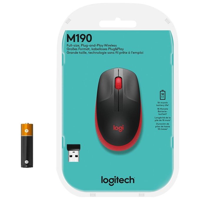 Logitech M190 Mouse Rf Wireless Ottico 1000 Dpi Ambidestro Rosso