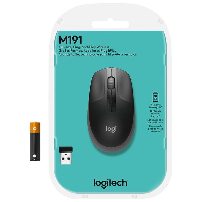 Logitech M190 Mouse Rf Wireless Ottico 1000 Dpi Ambidestro Grigio