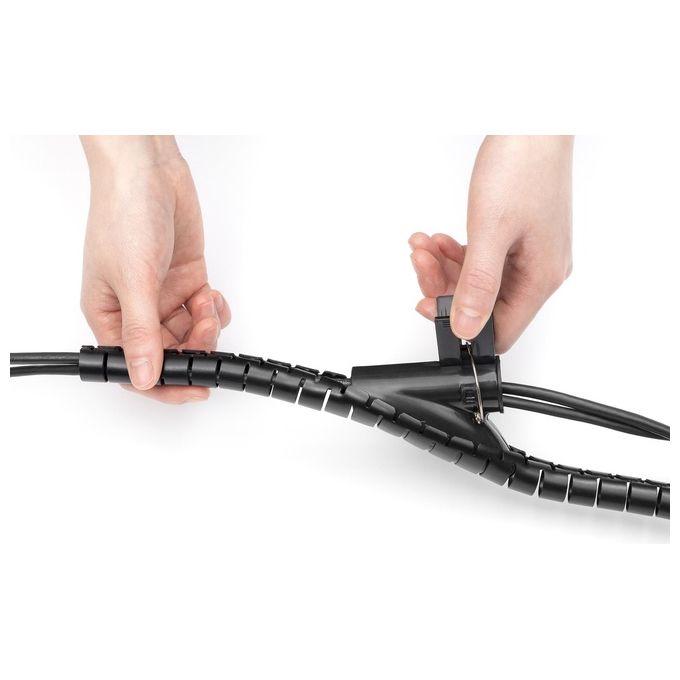 Digitus DA-90508 Guaina Intrecciata per Cavi Spirale Flessibile 5 m con Attrezzo Inserimento Scrivania Parete colore Nero