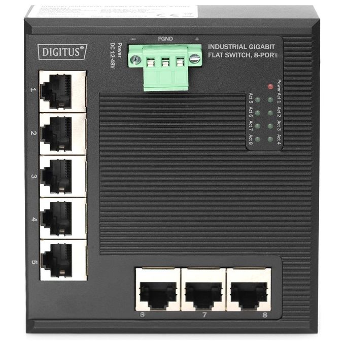 Digitus DN-651127 Switch Industriale 8 Porte Gigabit Ethernet Flat Guida DIN Unmanaged IP40 colore Nero