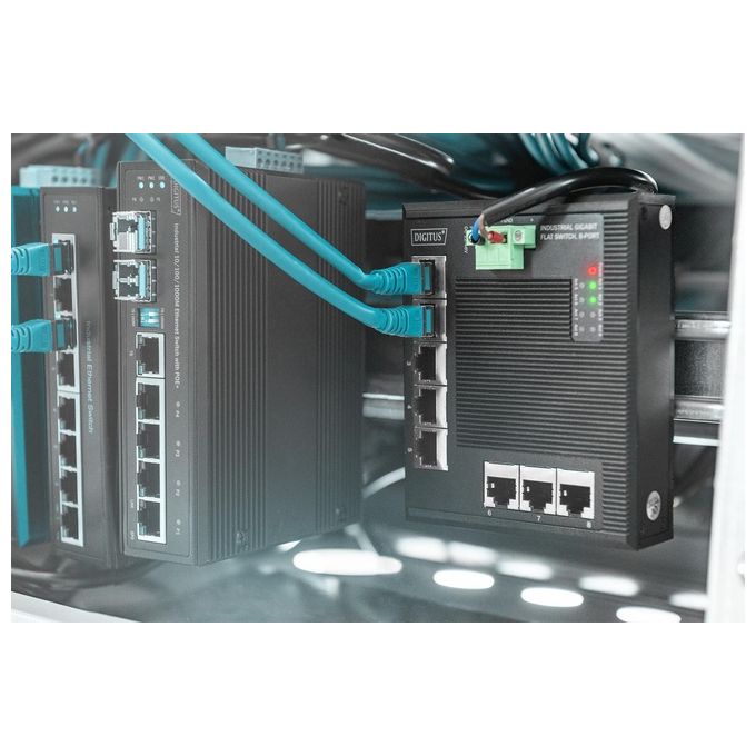 Digitus DN-651127 Switch Industriale 8 Porte Gigabit Ethernet Flat Guida DIN Unmanaged IP40 colore Nero