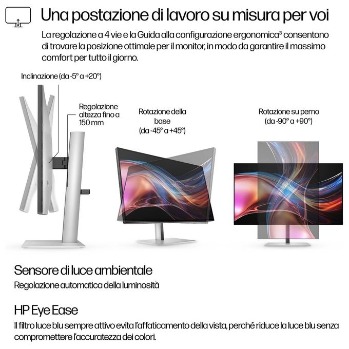 HP 8J9E6UT#ABB Serie 7 Pro Monitor 27'' QHD Thunderbolt 4 2 porte 100 W USB-C 15 cm altezza regolabile colore Nero