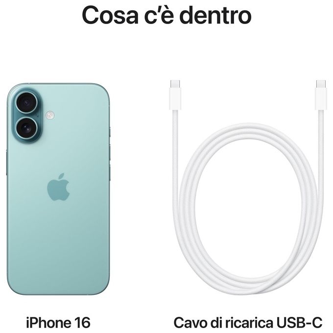 Apple MYEU3QL-A iPhone 16 Smartphone 5G 6.1'' 512GB chip A18 iOS 18 IP68 colore Verde acqua