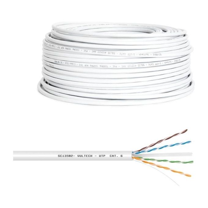 Vultech SC13502-100 Matassa LAN Cat 6 UTP 100m 23AWG 250MHz 10-100-1000 Mbps colore Bianco