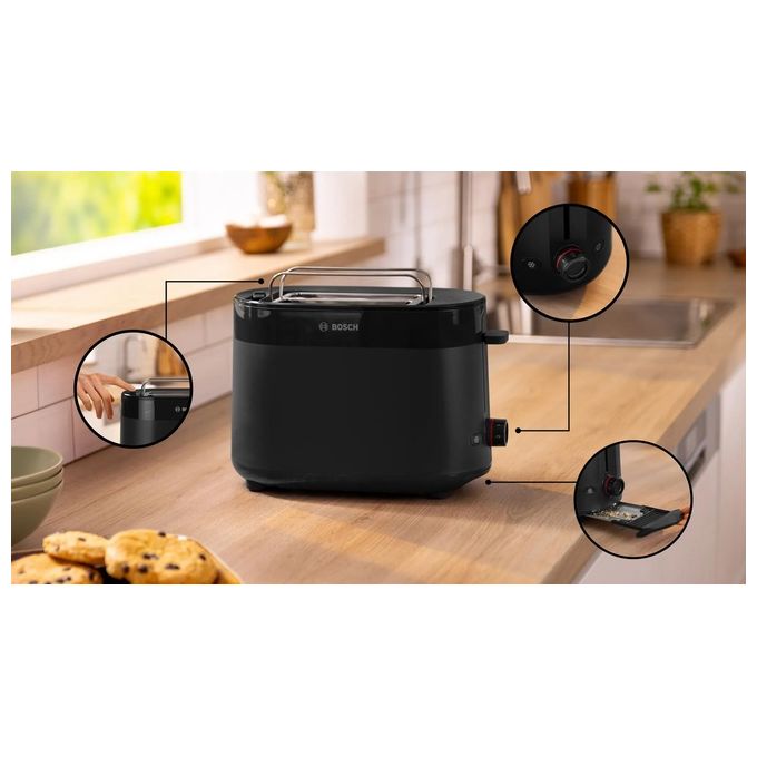 Bosch TAT2M123 MyMoment Tostapane 2 Fette 950 W Funzione Scongelamento e Riscaldamento Vassoio Raccoglibriciole Rimovibile colore Nero