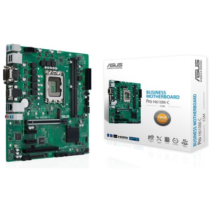Asus 90MB1AT0-M0EAYC PRO H610M-C CSM Scheda Madre mATX Intel H610 LGA1700 DDR5 64GB PCIe 5.0 M.2 4xSATA USB 3.2 Gen2 LAN 1Gb colore Nero