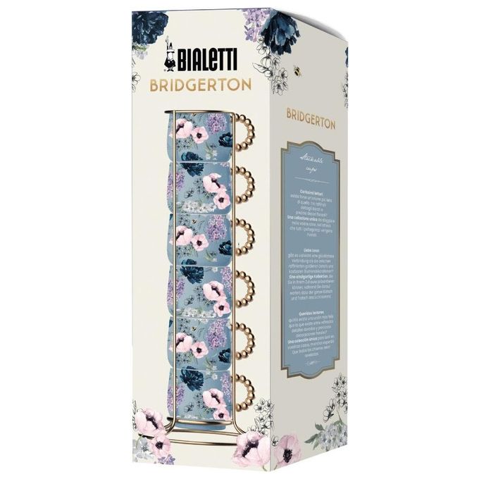 Bialetti BRID003 Bridgerton Set 6 Tazzine Espresso Impilabili in Porcellana 60 ml colore Multicolore