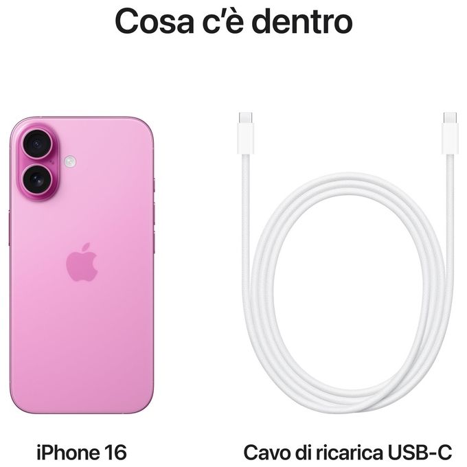 Apple MYEQ3QL-A iPhone 16 Smartphone 5G 6.1'' 512GB Chip A18 Fotocamera 48MP iOS 18 colore Rosa