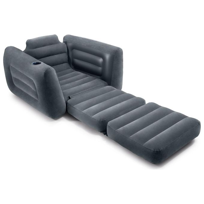 Intex 66551NP Poltrona Letto Gonfiabile 2 in 1 Effetto Velluto Porta Bicchieri 117x224x66 cm colore Grigio Scuro