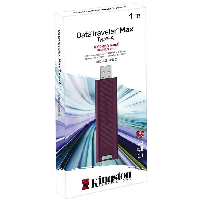 Kingston DTMAXA-1TB DataTraveler Max Unita' Flash USB 3.2 Gen 2 Capacita' 1000 GB Velocita' Lettura fino a 1000 MB-s Scrittura fino a 900 MB-s colore Rosso