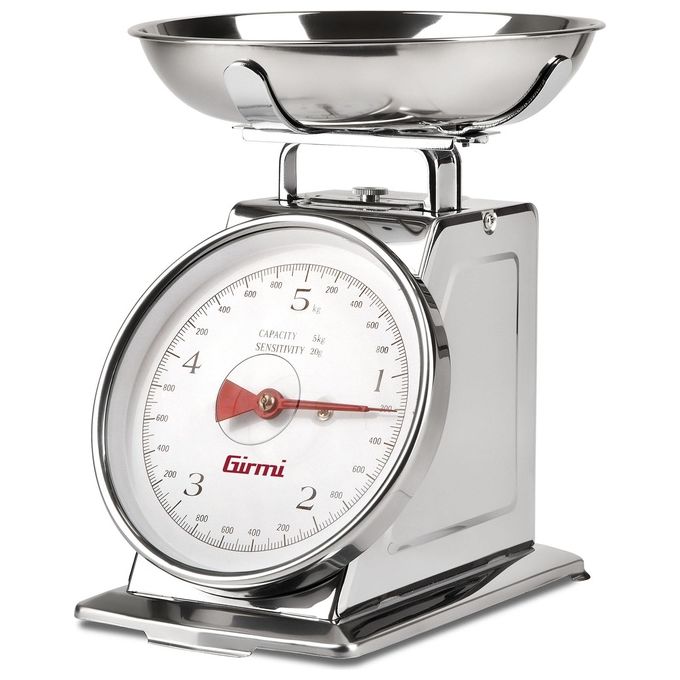 Girmi PS9000 Bilancia Meccanica da Cucina 5 Kg Funzione Tara Ciotola Acciaio Inox colore Argento