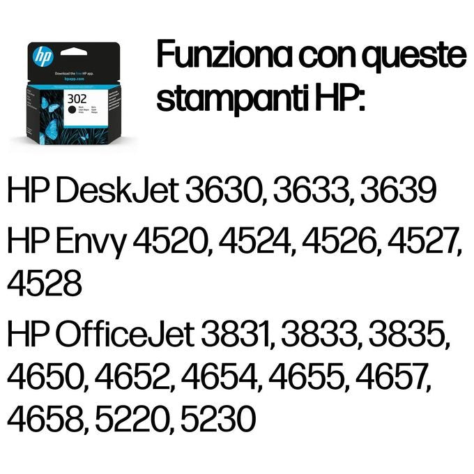 HP 302 F6U66AE Cartuccia Originale per Stampanti a Getto di Inchiostro, Compatibile con DeskJet 1110, 2130 e 3630, HP OfficeJet 3830 e 4650, HP ENVY 4520, Nero