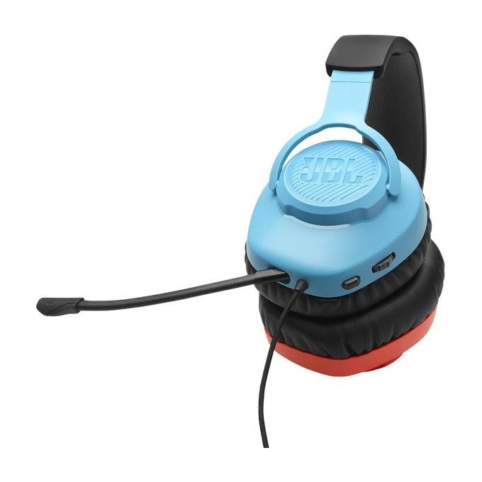 JBL JBLQTUM100N Quantum 100N Cuffie da Gaming Over-Ear con Filo Microfono Rimovibile QuantumSOUND Signature Memory Foam colore Blu e Rosso