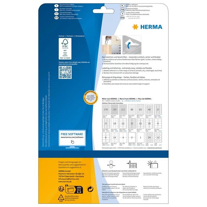 Herma Etichette Rimovibili 96x42,3mm 25 Fogli DIN A4 300 Pezzi