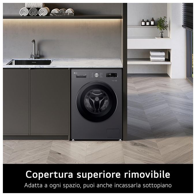 LG F4NX1009NMB Serie X1 - Lavatrice a carica frontale 9 kg, 1400 rpm, Classe A, 6 Motion Direct Drive, Allergy Care, Wi-Fi, (85x60x55 cm), Nero