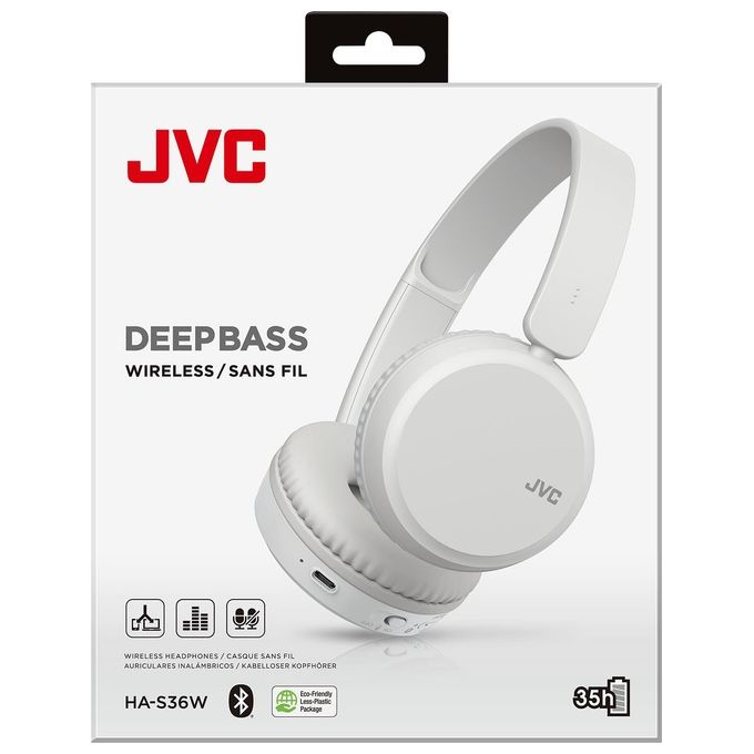 JVC HA-S36W-W-U Cuffie Wireless a Padiglione Bluetooth 5.2 35h Microfono Integrato colore Bianco
