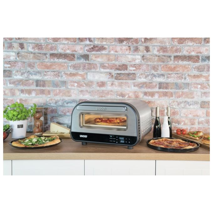 Unold 68816 Luigi Forno per Pizza elettrico 1700W pietra refrattaria cordierite 450°C controllo digitale colore Argento