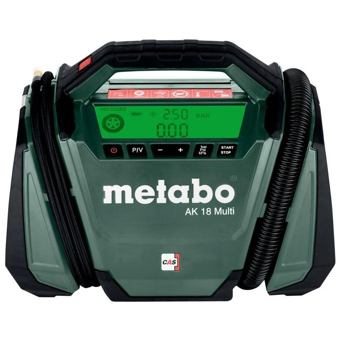 Metabo 600794850 AK 18 MULTI Compressore ad Aria 16 l-min 11 bar Batteria 18 V con Display Retroilluminato e Manometro Integrato colore Nero Verde