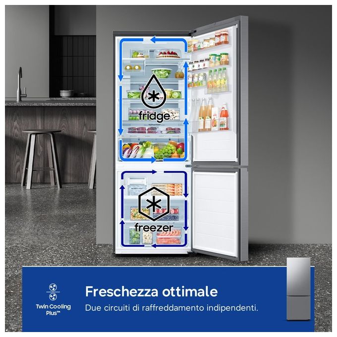 Samsung RB53DG706CS9 Frigorifero Combinato 538 L 203 cm Classe C 35 dB Total No Frost Twin Cooling Plus WiFi colore Metallico Acciaio Inossidabile