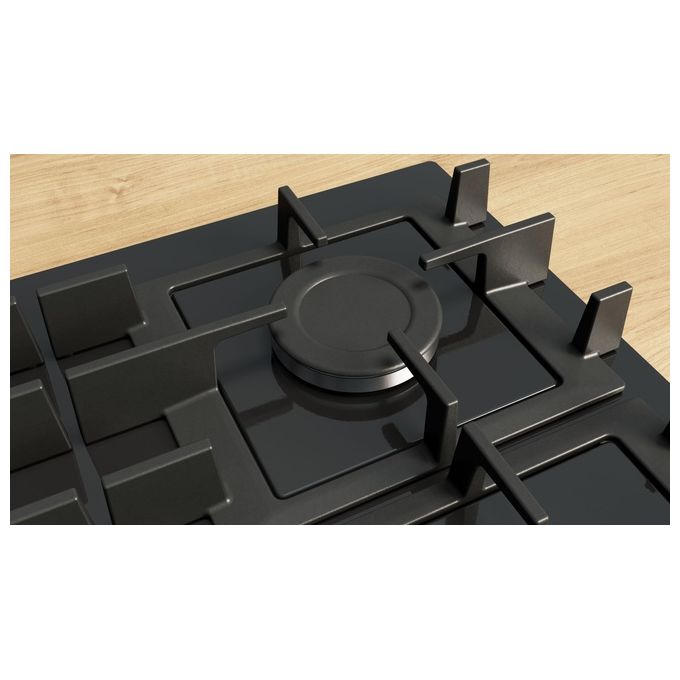 Bosch PNP6B6K40 Serie 4 Piano cottura a gas 60 cm 4 fuochi vetro temperato griglie ghisa accensione elettronica colore Nero