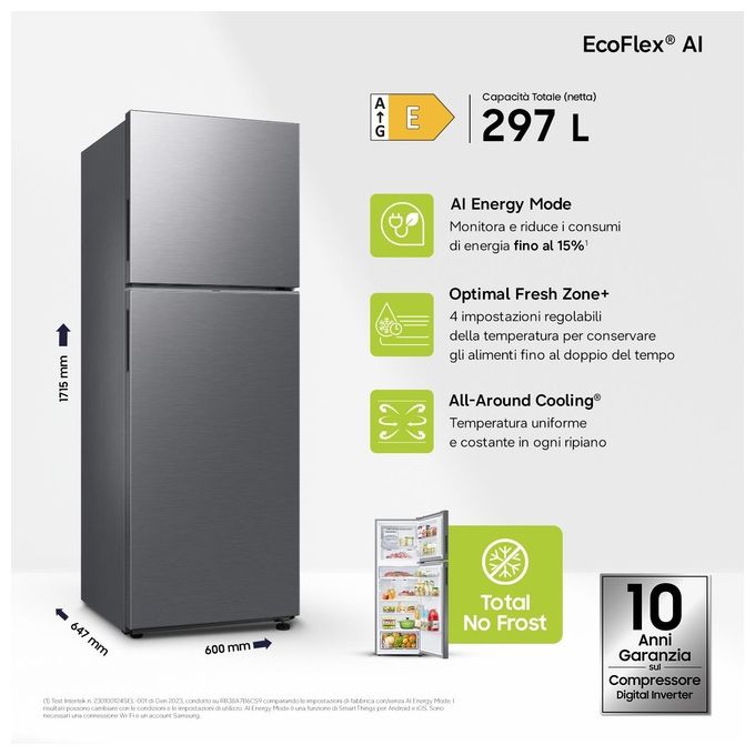 Samsung RT31CG5624S9 EcoFlex AI Frigorifero Doppia Porta 305 L 171,5 cm Classe E 39 dB No Frost Wi-Fi colore Acciaio Inox