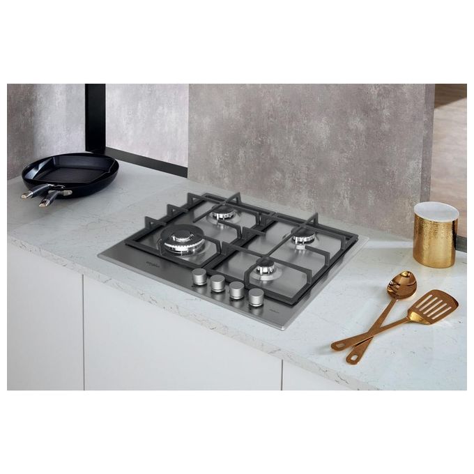 Whirlpool GMR 6422-IXL Piano Cottura a Gas 4 Zone iXelium Griglie in Ghisa 60 cm Acciaio Inox