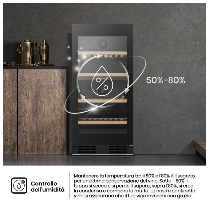 Hisense RW3N230GELF Cantinetta Vino 108 Bottiglie 239 L Classe F 38 dB Zona Temperatura 5-20 °C Wi-Fi LED colore Nero