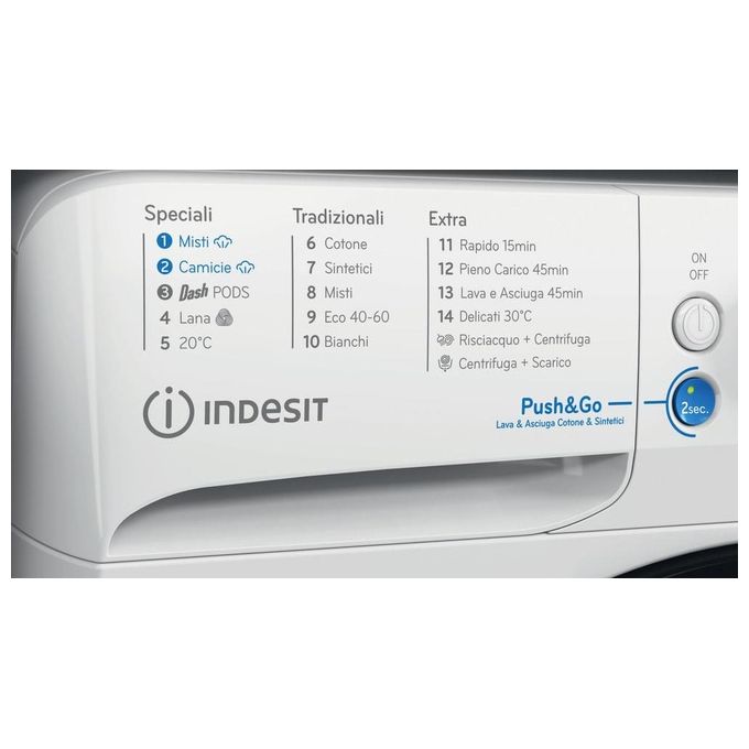 Indesit BDE 96436 WKV IT Lavasciuga Libera Installazione 9 Kg 6 Kg 1400 rpm Condensa Classe D PushandGo colore Bianco