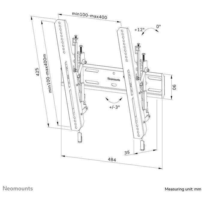Neomounts WL35S-850BL14 Supporto a Parete Inclinabile per TV fino a 65'' Compatibile VESA 100x100 a 400x400 mm con Sistema Magnetico Pull and Release colore Nero