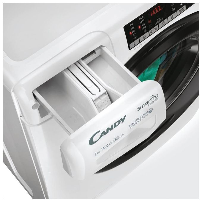 Candy Smart Pro Inverter CSO4474TWMB6-1-S Lavatrice Slim a carica frontale 7 kg 1400 giri-min Classe A con Vapore e Wi-Fi colore Bianco