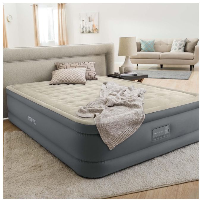 Intex 64926ND DuraBeam PremAire II Materasso Gonfiabile Matrimoniale Fiber-Tech 152x203x46 cm Pompa Integrata Porta USB 272 Kg colore Grigio