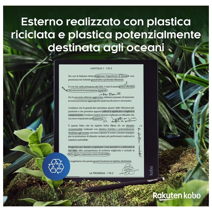 Kobo N605-KU-BK-K-BU Elipsa 2E eReader Touch 10,3'' E Ink 32 GB Wi-Fi Bluetooth Stylus 2 inclusa colore Nero