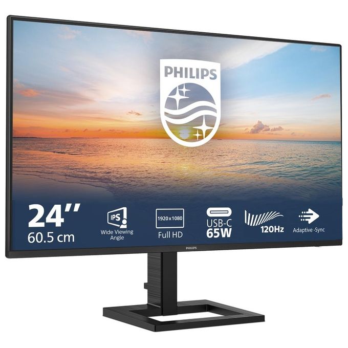 Philips 24E1N1300AE Serie 1000 Monitor PC 23.8'' Full HD IPS 100Hz USB-C 65W Hub USB Altoparlanti Regolabile in Altezza colore Nero