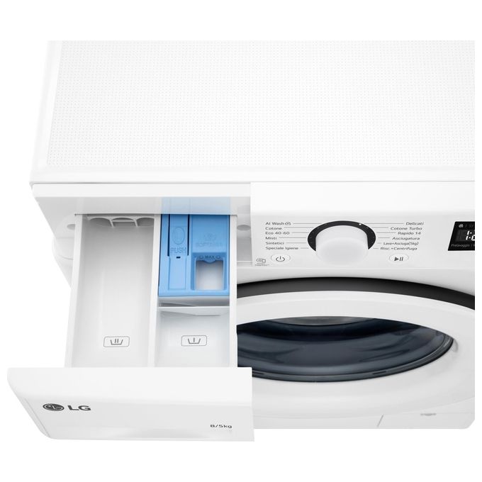 LG D2R3S08AIDD Serie R3 Lavasciuga Slim 8-5 Kg 1200 rpm Classe E AI DD Eco Hybrid Allergy Care (85x60x47.5 cm) colore Bianco