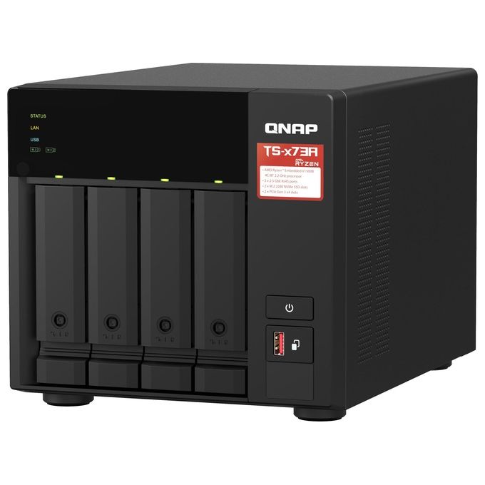QNAP TS-473A-8G TS-473A NAS Tower 4 Bay AMD Ryzen V1500B Quad-Core 2.2 GHz 8 GB DDR4 2 Slot PCIe 2 Porte Ethernet 2.5GbE colore Nero