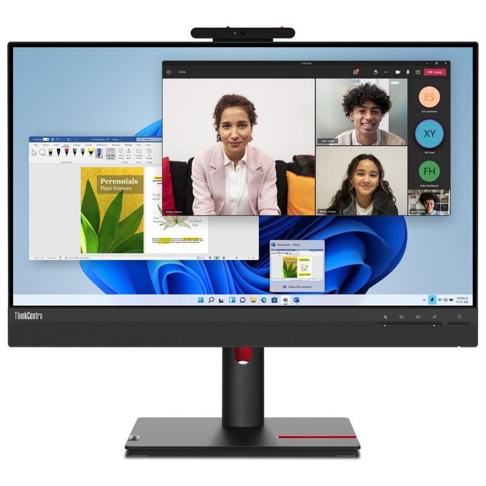 Lenovo TIO24GEN5(A23TIO24IR) ThinkCentre Tiny-In-One Monitor 23.8'' FHD IPS con Webcam Integrata Altoparlanti Microfono Hub USB 3.2 Gen 1 VESA 100x100 mm Regolabile in Altezza colore Nero