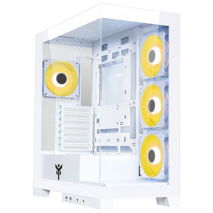 Itek ITGCASB45W SHOWBUI PC Case Gaming Tower ATX 4x 120mm Ventole ARGB Infinity Mirror 2x USB 3.0 Type-C Vetro Temperato colore Bianco