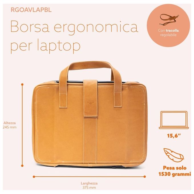 R-Go Tools RGOAVLAPBR Borsa per Laptop Ergonomica con Supporto Integrato Regolabile in Altezza 39,6 cm (15.6'') 2 Scomparti Pelle Pieno Fiore Colore Marrone