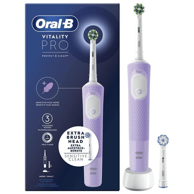 Oral-B VITALITYPROLILLA Vitality Pro Spazzolino elettrico oscillante 3 modalita' timer 2 min 2 testine colore Viola