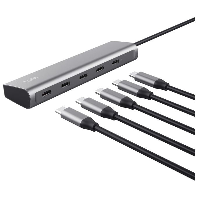Trust Halyx 5 Porte Hub USB C 4x USB-C e Porta di Alimentazione PD 100W Argento